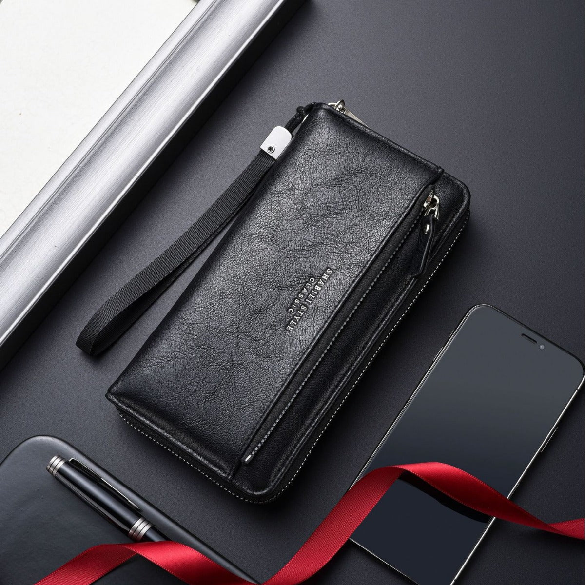 Men's Outer Car Drawing Clutch Soft Leather Zip Green Fashion Men's Wallet