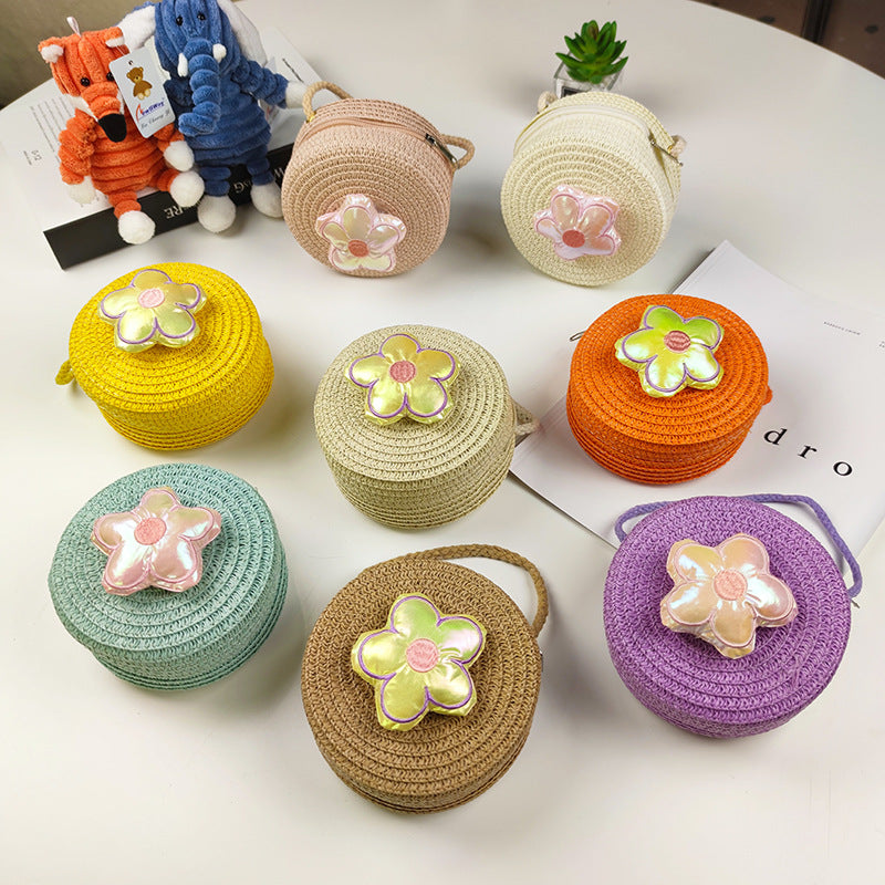 Children's Mini Straw Flower Woven Little Coin Purses
