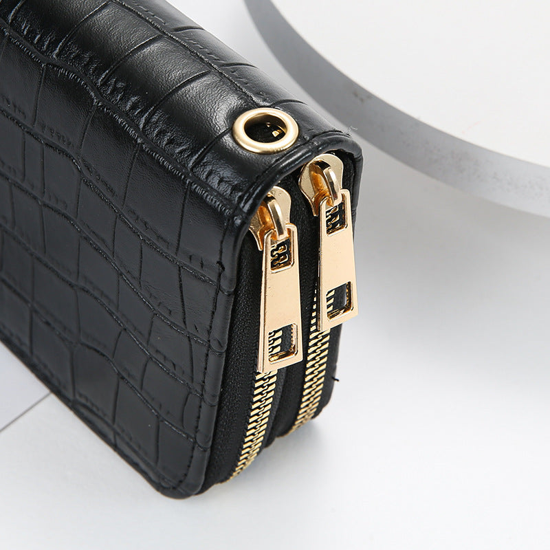 Women's Fashion Crocodile Pattern Double Zip Clutch Ladies Wallet