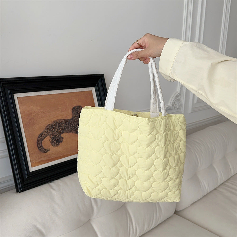 Cute Quilted Heart Soft Lunch Box Handbags