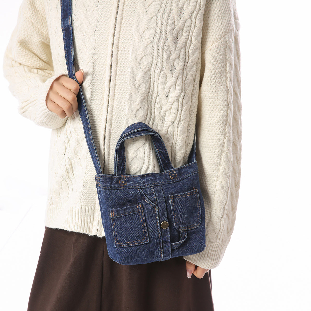 Durable Glamorous Vintage Denim Neutral Literary Shoulder Bags