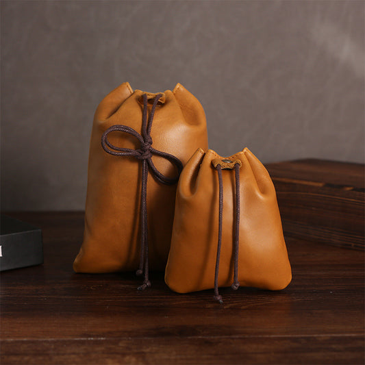 Drawstring Bundle Genuine Leather Inside Outside Coin Purses