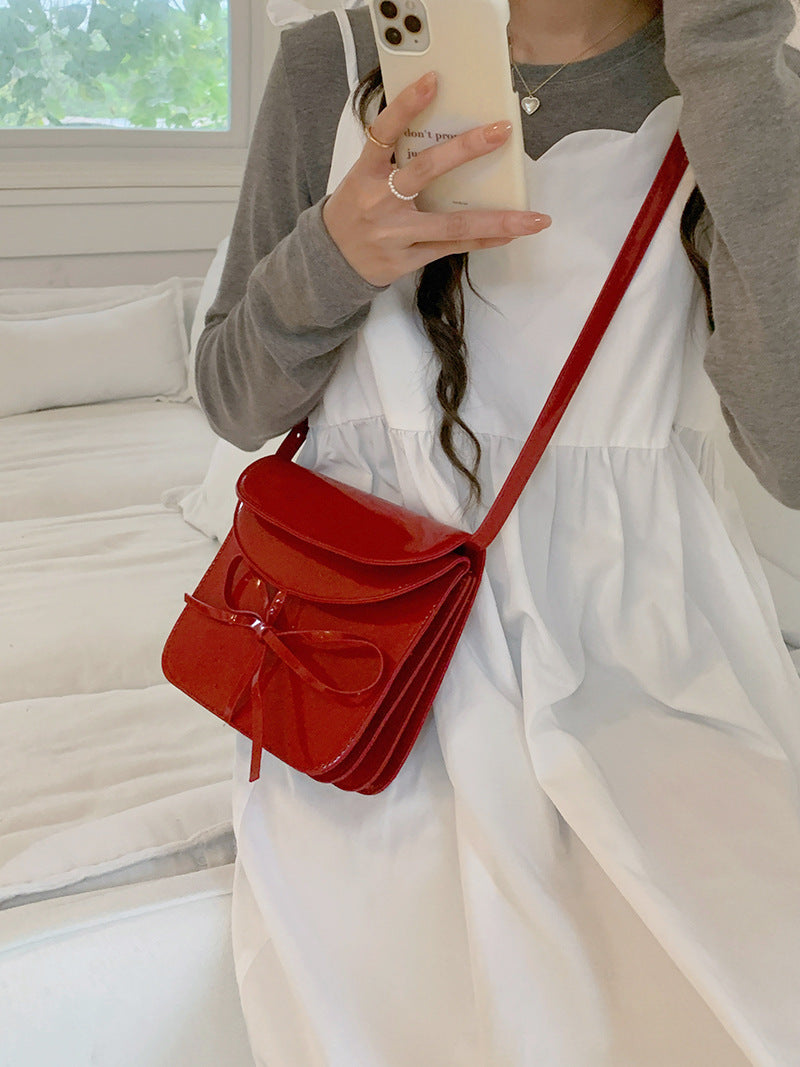 Spring Design Korean Style Bow Patent Leather Crossbody Bags