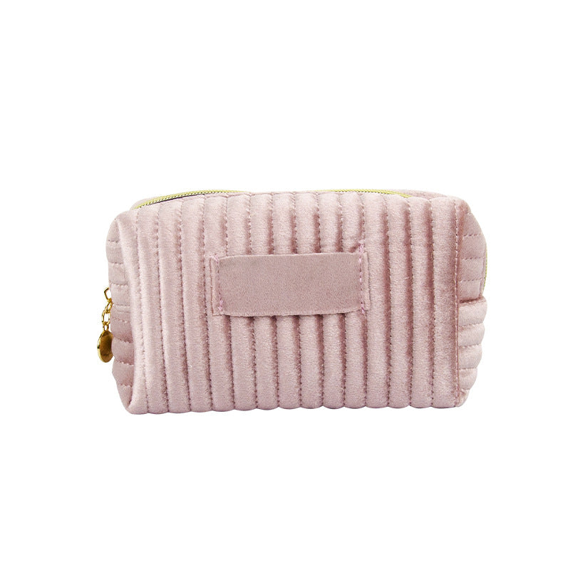 Popular Quilted Vertical Pattern Veet Cloth Toiletry Makeup Bag