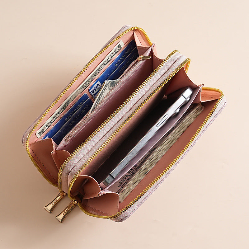 Women's Double Pull Large Capacity Lychee Pattern Ladies Wallet
