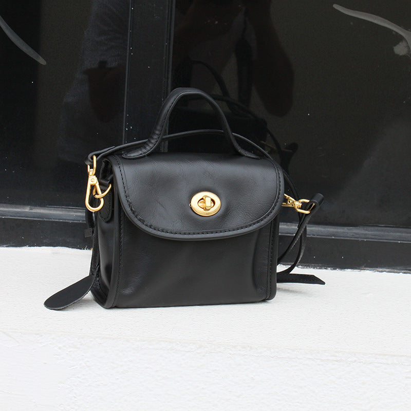 Layer Cowhide Simple Solid Color Portable Handbags