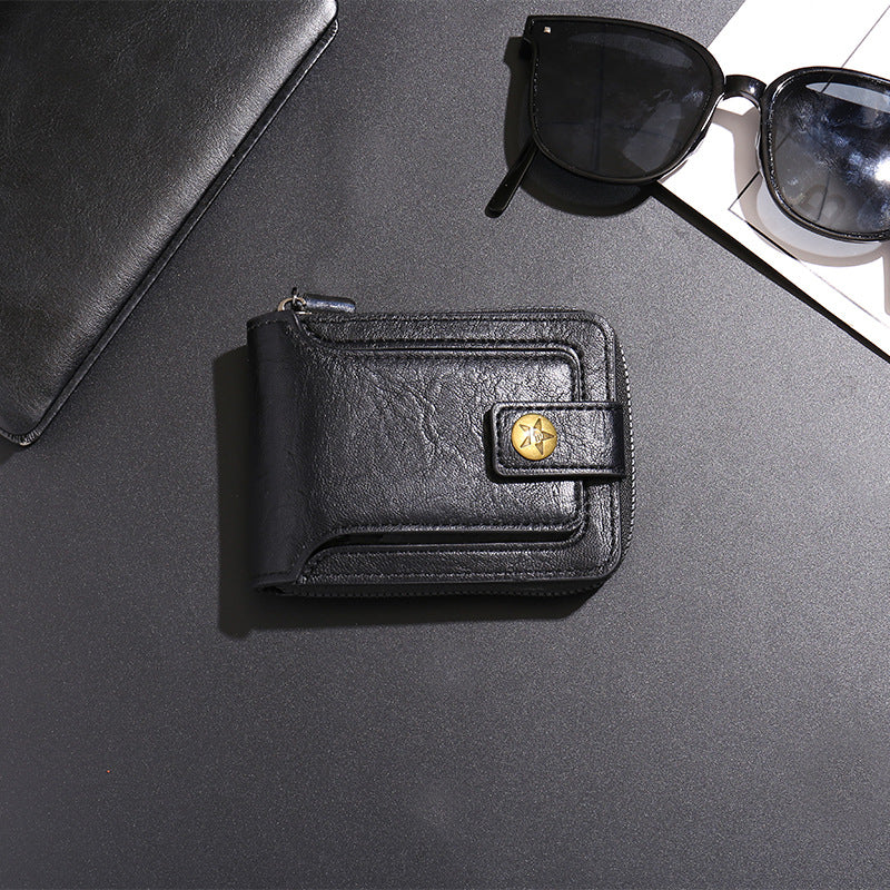 Men's Retro Short Horizontal Zipper Multifunctional Portable Coin Purses