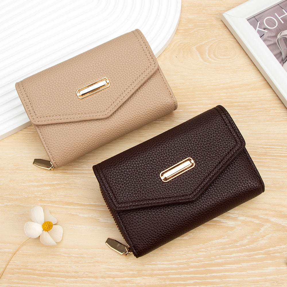 Women's Affordable Luxury Fashion Short Zipper Hasp Litchi Pattern Ladies Wallet