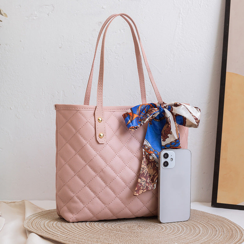 Large Capacity Rhombus Embroidered Trendy Simple Silk Handbags