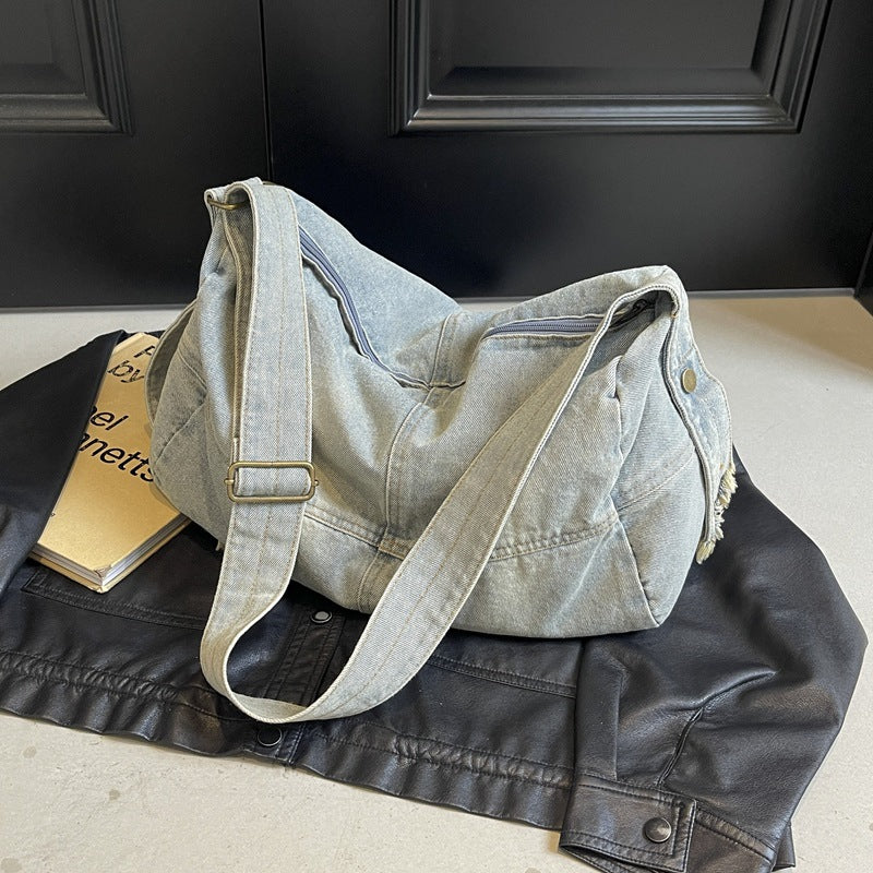 Women's Large Capacity Denim Retro Distressed Underarm Women's Shoulder Bag