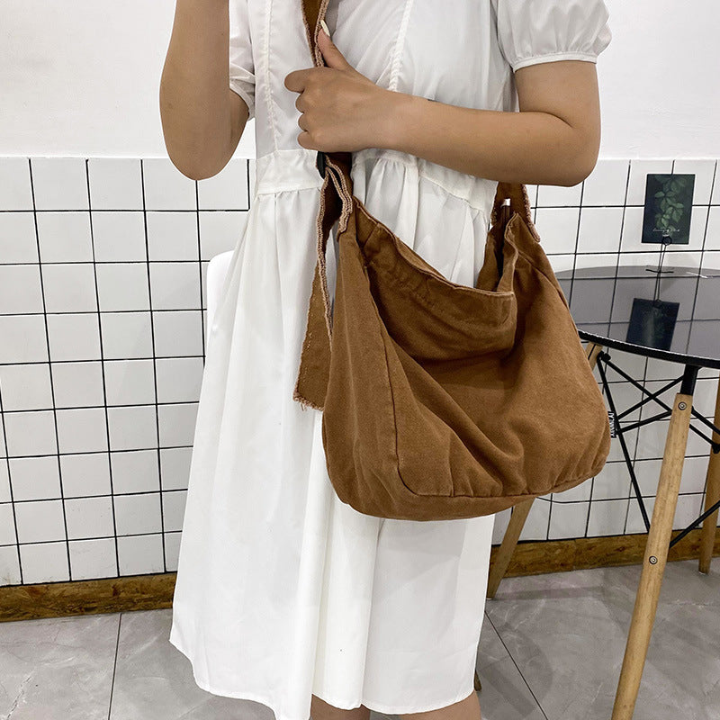Washed Canvas Raw Edge Distressed Literary Class Idle Style Simple Bags