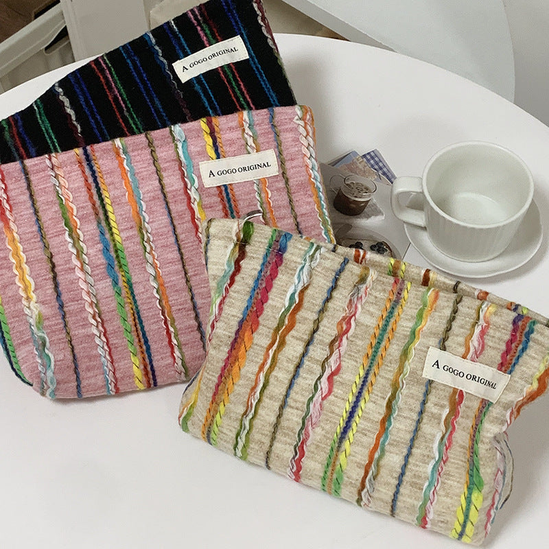 Women's Striped Make-up Portable Skin Care Buggy Clutch Makeup Bag