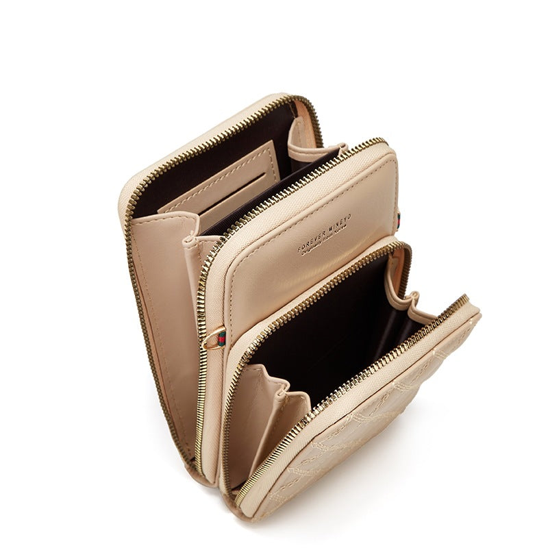 Women's Fashion Embroidery Mobile Diamond Plaid Large Phone Bags