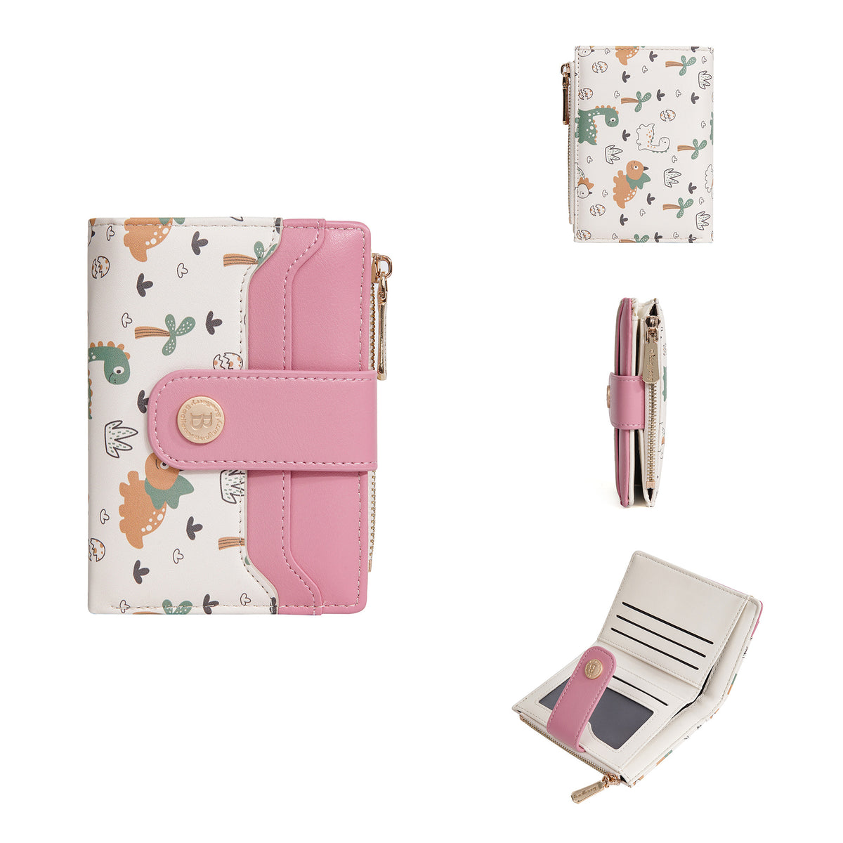 Women's Short Cute Dinosaur Contrast Color Zipper Ladies Wallet