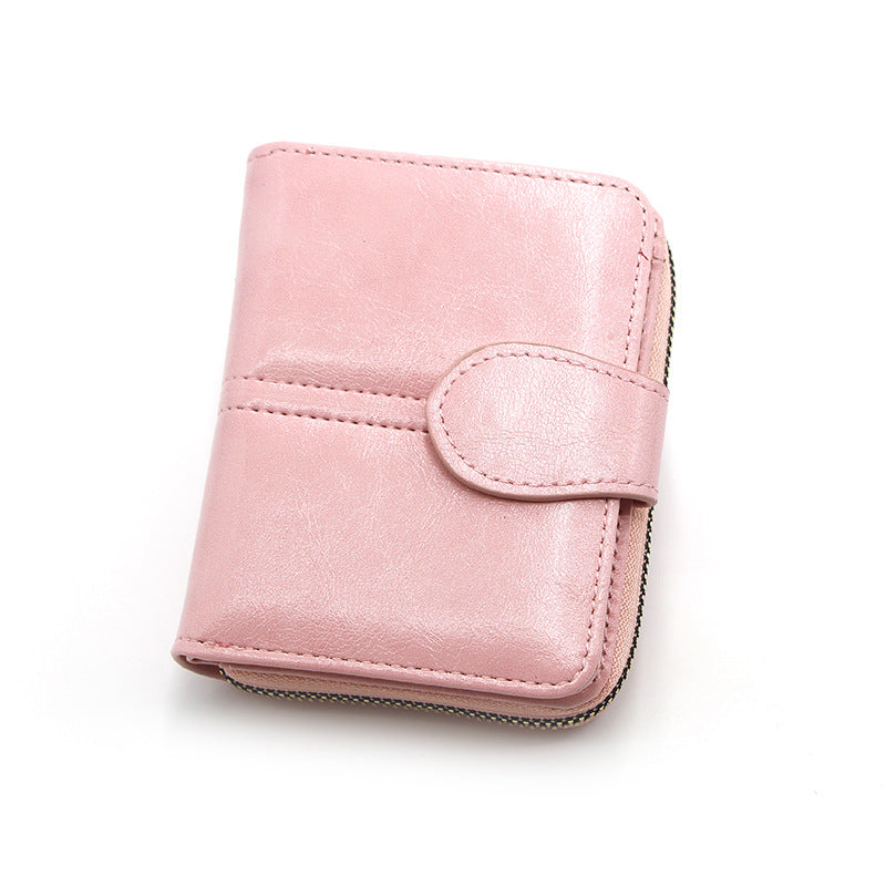 Women's Short Fashion Simple Zip Oil Wax Ladies Wallet