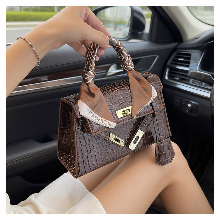 Women's Textured Crocodile Pattern Vintage Silk Scarf Women's Shoulder Bag
