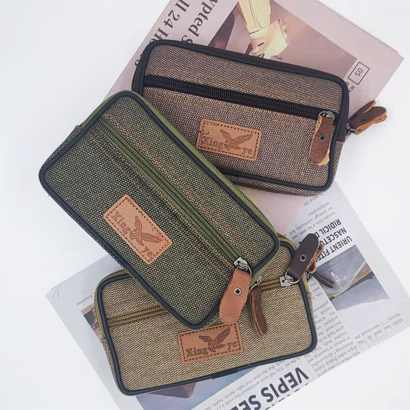 Men's Canvas Horizontal Vertical Wrist Hanging Mobile Men's Waist Packs