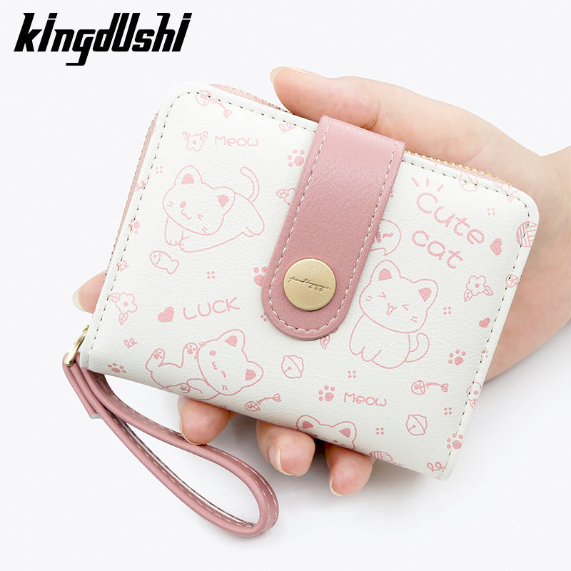 Women's Short Simple Cute Kitten Clutch Ladies Wallet