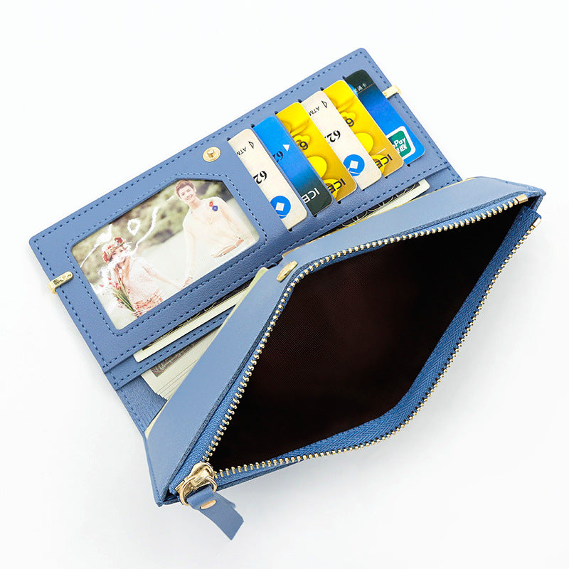 Women's Frosted Leather Patchwork Long Large Capacity Clutch Zipper Ladies Wallet