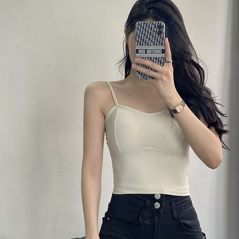 Women's Ice Silk Seamless Beauty Back Camisole Summer Outer Wear Tanks Camis