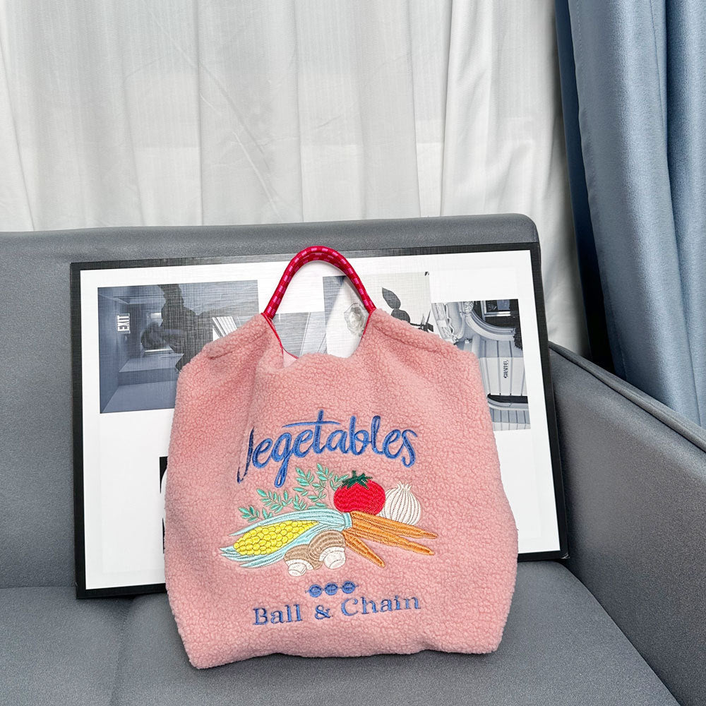 Embroidered Plush Green Shopping Simple Commute Women's Shoulder Bag