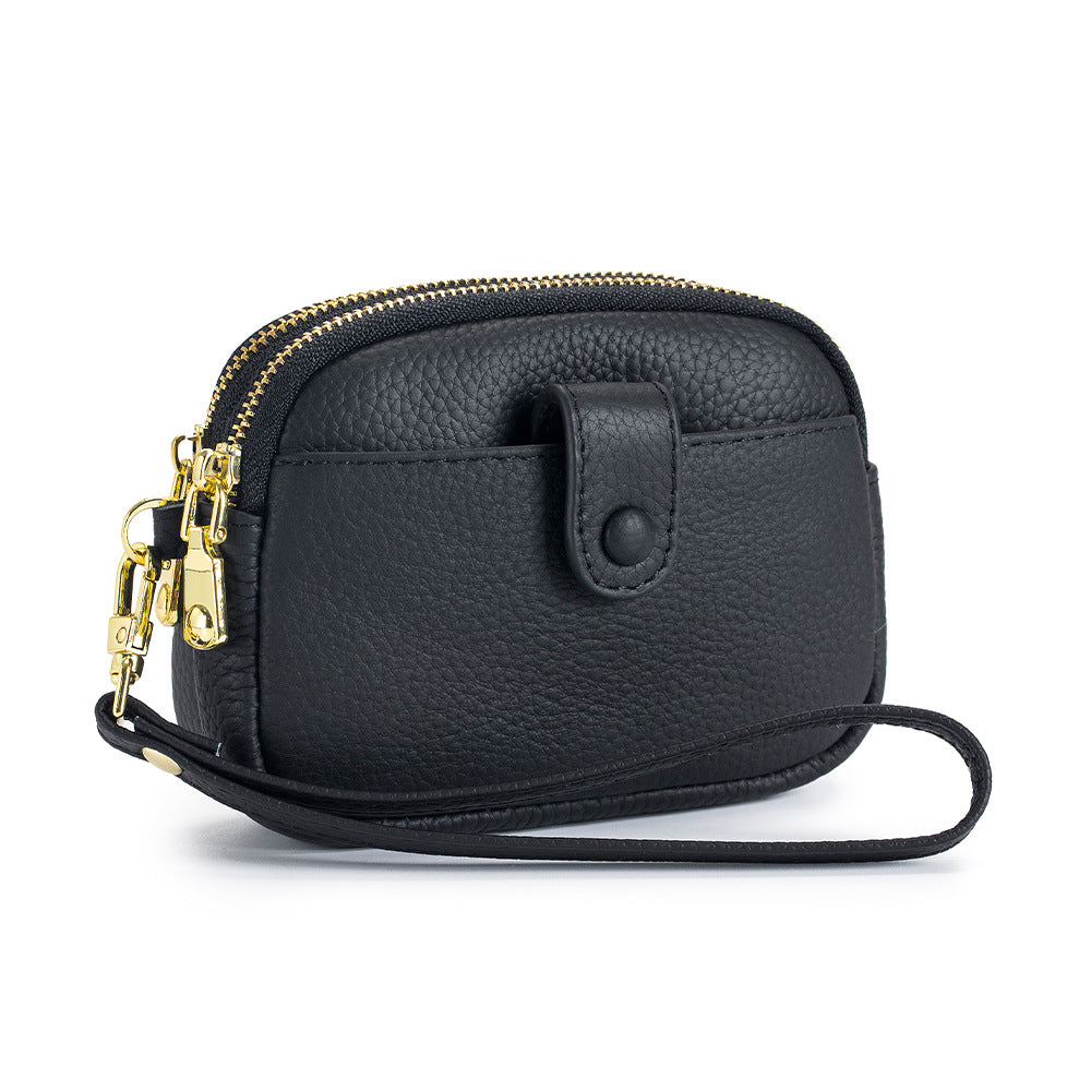 Women's Mini Leather Large Capacity Double Zipper Coin Purses