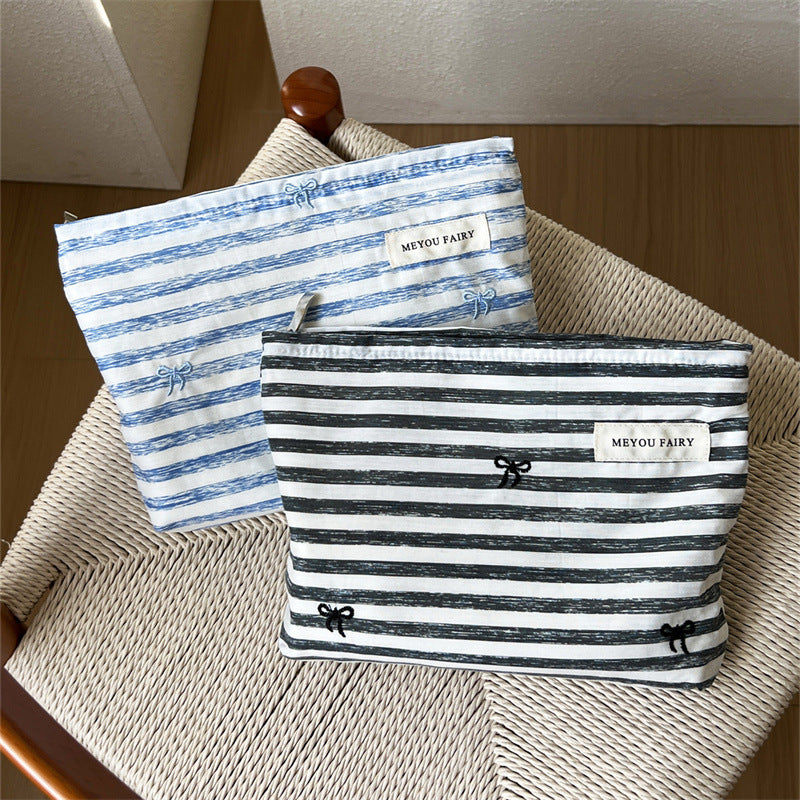 Simple Striped Toiletry Storage Buggy Good-looking Cosmetic Bags
