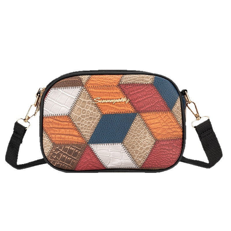 Women's Triple Zipper Versatile Fashion Popular Stitching Women's Messenger Bag