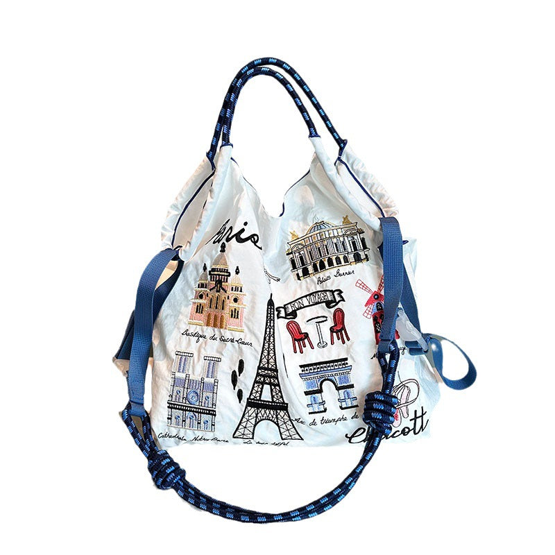Iron Tower Embroidery Shopping Large Capacity Handbags