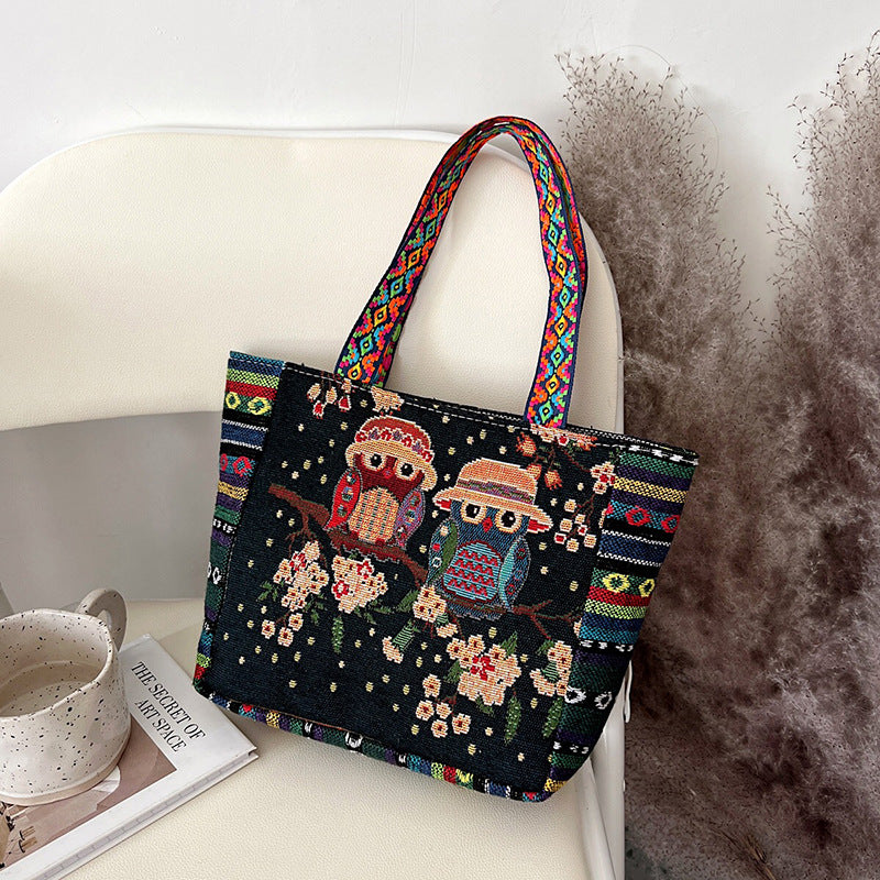 Women's Ethnic Style Embroidered Artistic Retro Large Capacity Linen Handbags