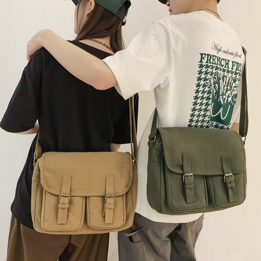 Street Trend Green Retro Leather Leisure Crossbody Bags