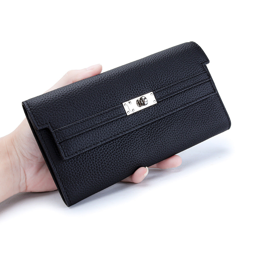 Layer Cowhide Long Kelly Genuine Leather Large Capacity Cell Ladies Wallet