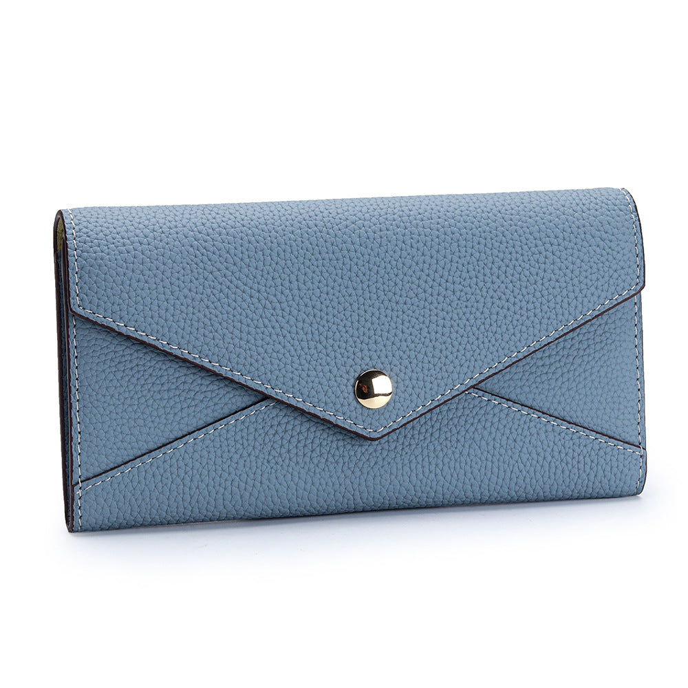 Women's First Layer Long Cowhide Contrast Color Fashion Stitching Large Ladies Wallet