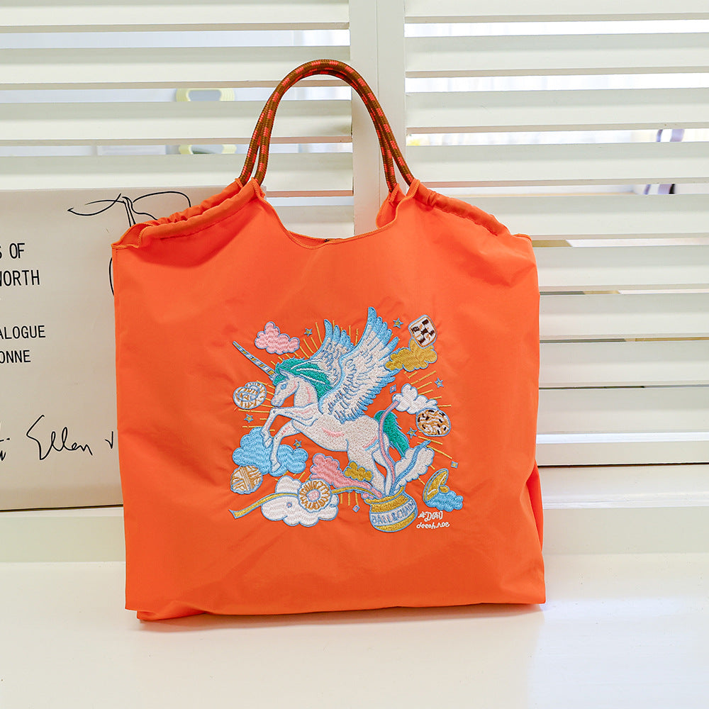 Lucky Horse Cartoon Waterproof Nylon Needle Embroidery Fashion Commuter Large Shoulder Bags