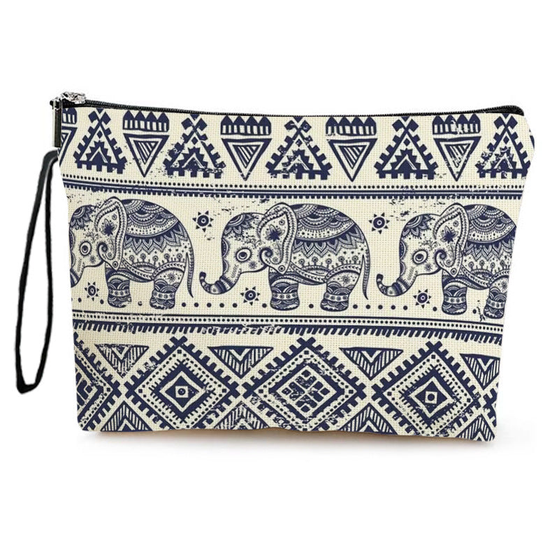 Geometric Elephant Printed Large Capacity Storage Portable Makeup Bag