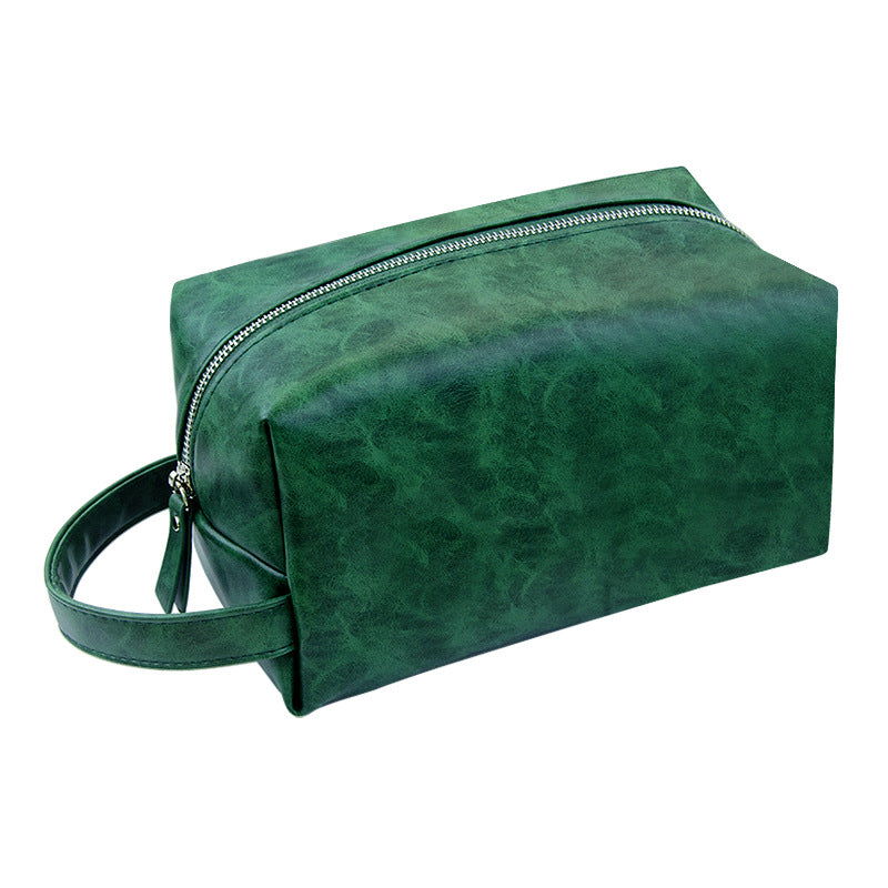 Crazy Horse Leather Large Capacity Portable Wash Makeup Bag