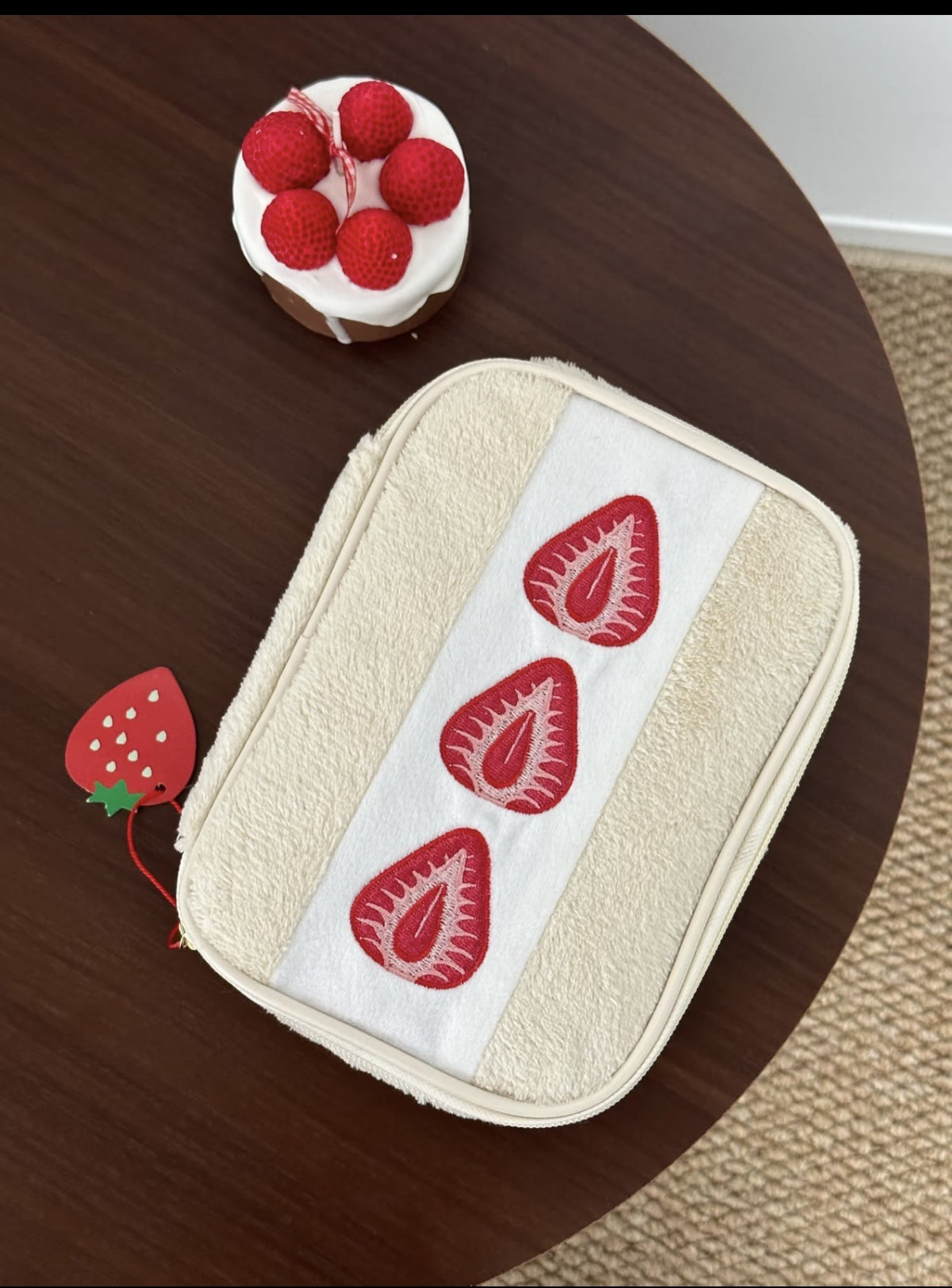 Women's Cute Strawberry Plush Large Capacity Portable Cosmetic Bags