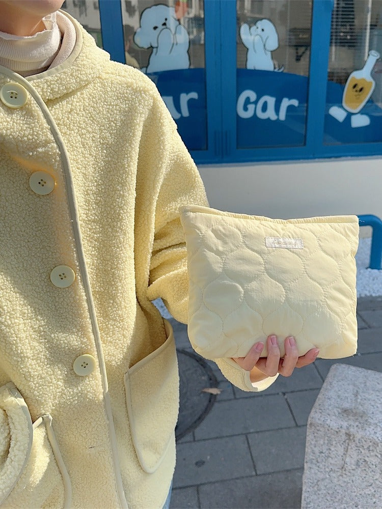 Women's Artsy Light Pink Quilted Clutch Change Storage Cosmetic Bags