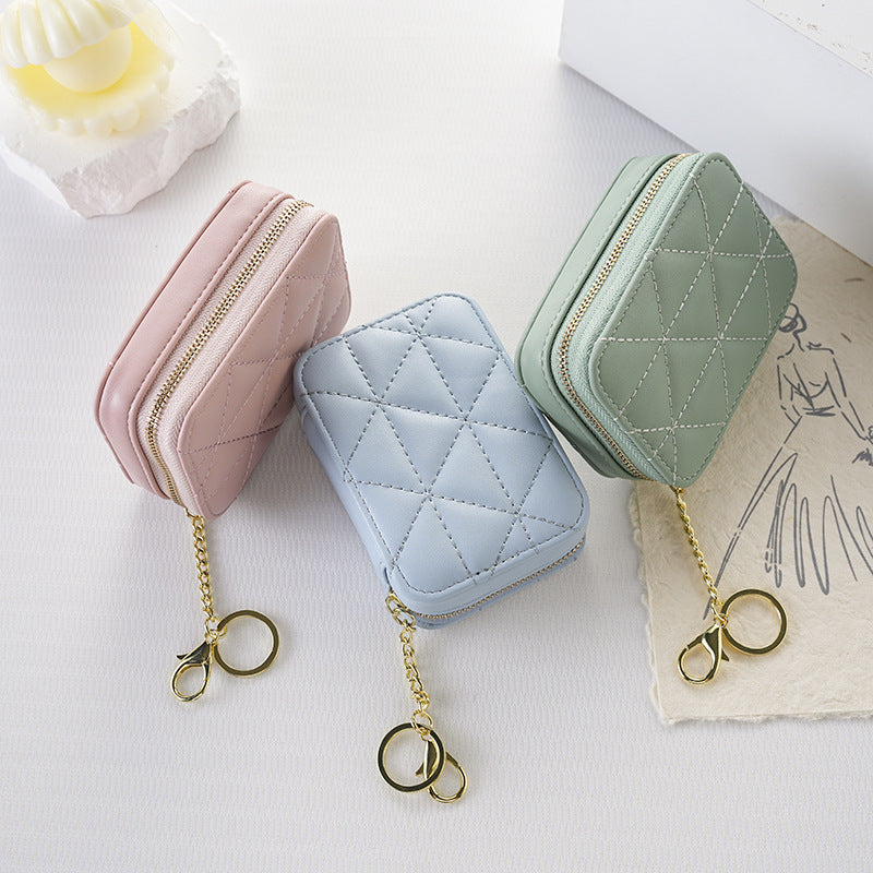 Mini Triangle Embroidery Thread With Mirror Simple Fashionable Solid Color Makeup Bag