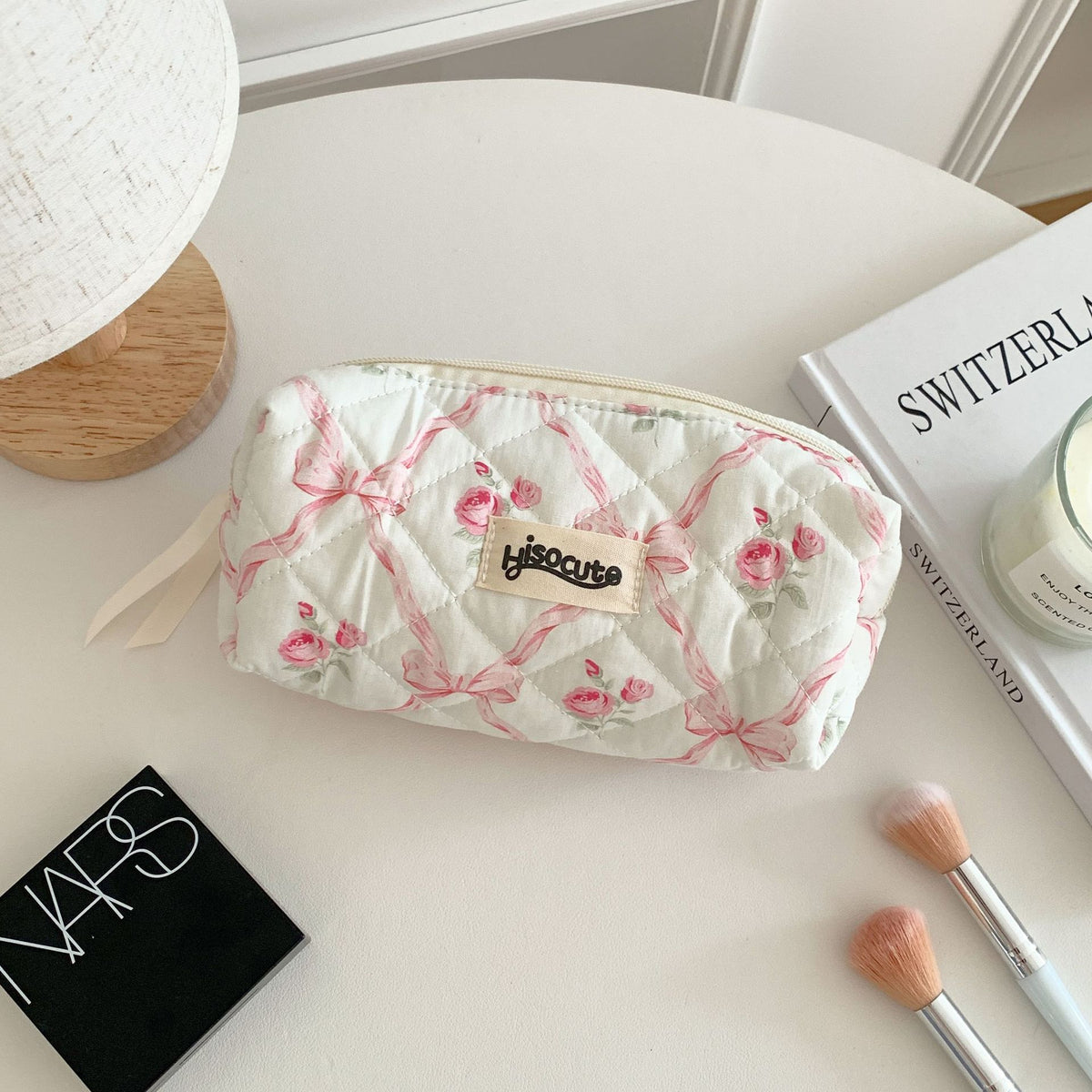 Good-looking Rose Portable Large Capacity Bow Skin Makeup Bag