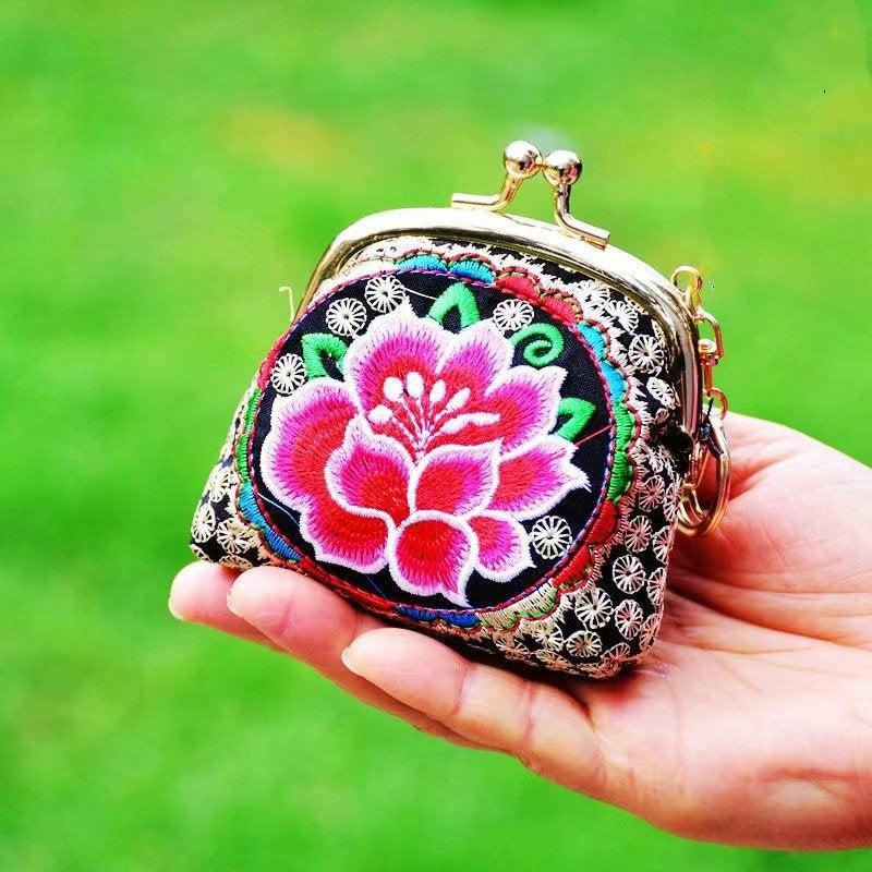Women's Ethnic Style Cotton Linen Embroidered Flower Vintage Creative Mini Box Makeup Bag