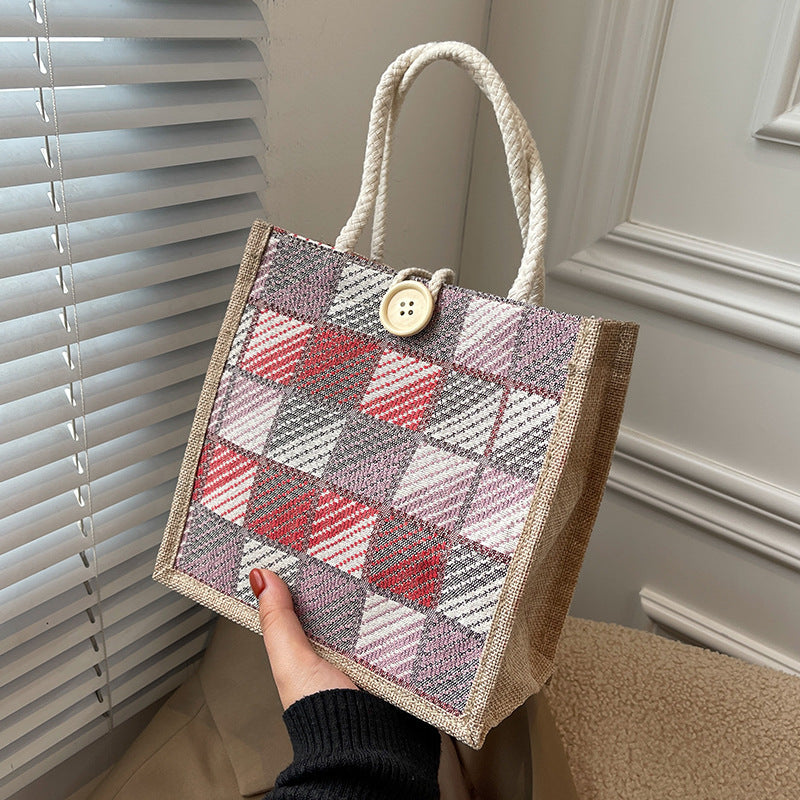 Women's Canvas Portable Sack Fashion Hand Carrying Lunch Handbags