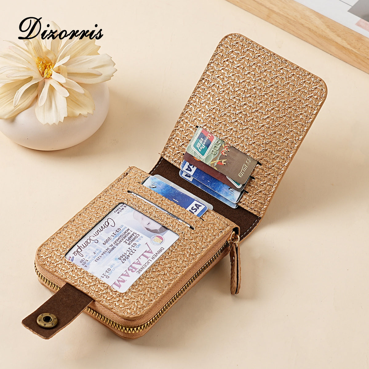 Men's Short Fashion Retro Zipper Hasp Tri Card Holder