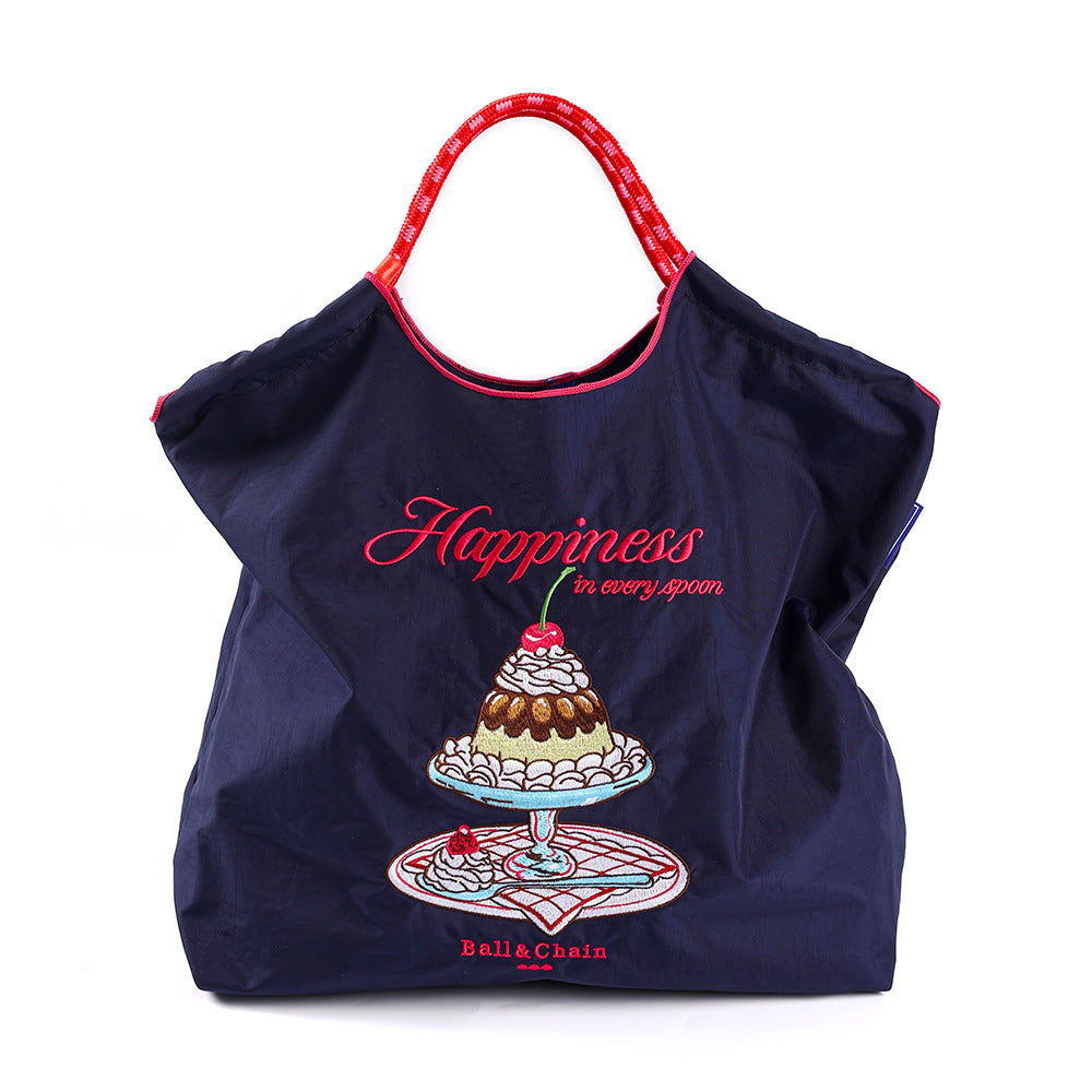 Women's Summer Needle Embroidery Nylon Large Capacity Shoulder Bags