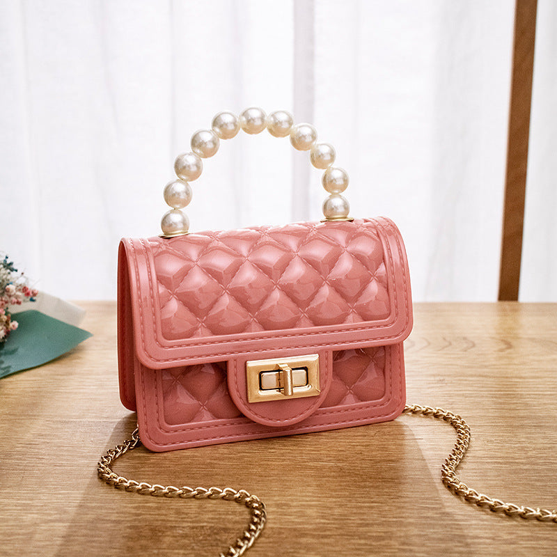 Women's Beaded Gel Mini Glossy Rhombus Chain Handbags
