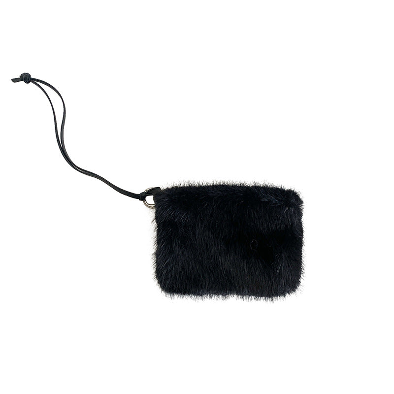 Women's Korean Style Solid Color Creative Plush Portable Earphone Bags