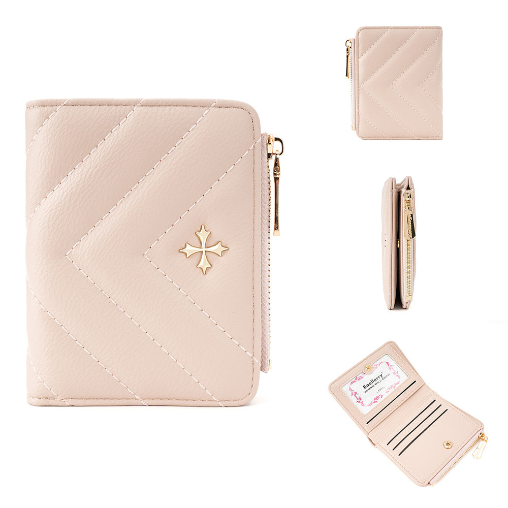 Women's Korean Short Zipper With Multi Stitching Ladies Wallet