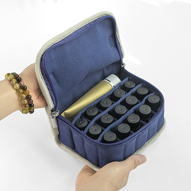 Grid Solid Color Canvas Large Capacity Makeup Bag