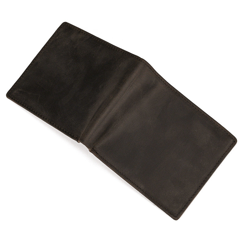 Men's Short Genuine Leather Crazy Horse Two Fold First Layer Men's Wallet