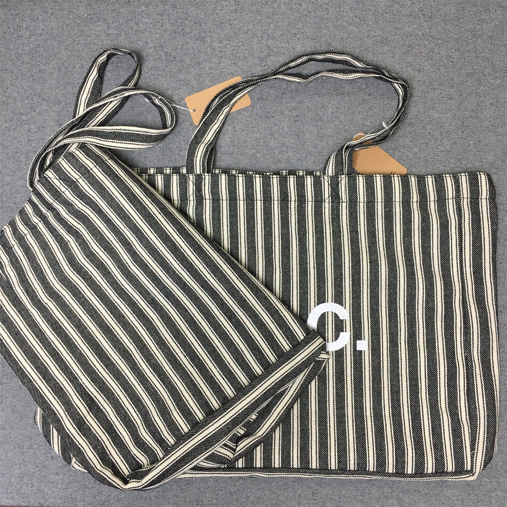 Women's & Men's & Vertical Stripes Shopping Portable Canvas Handbags